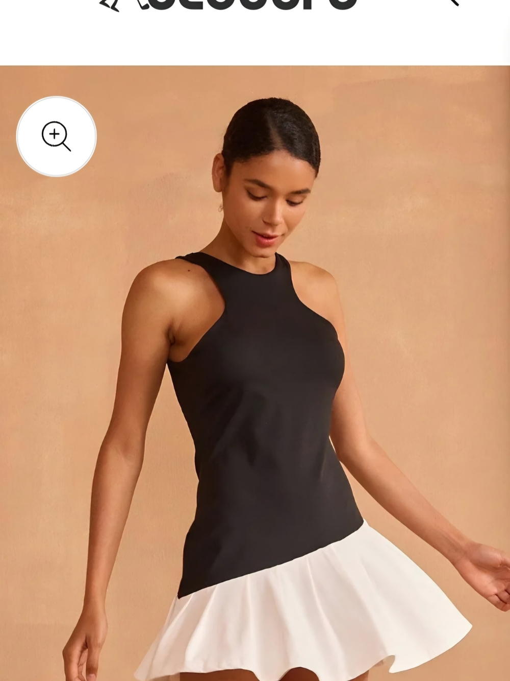Sleeveless Black Mini Dress with White Flared Hem